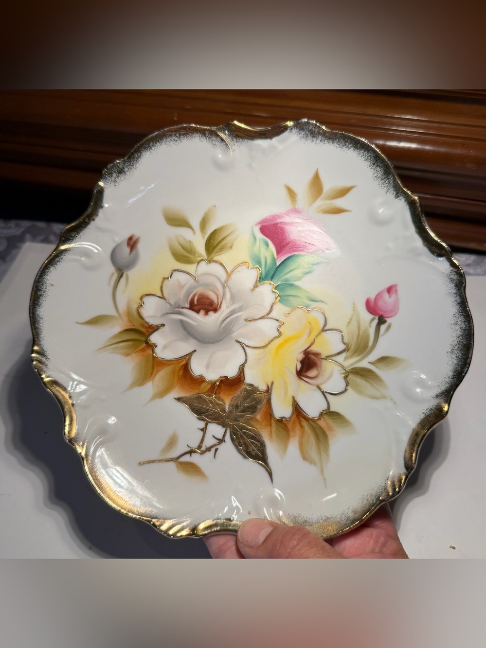 Vintage Hand-painted Porcelain Plate Floral Gold Trim Japan Norcrest